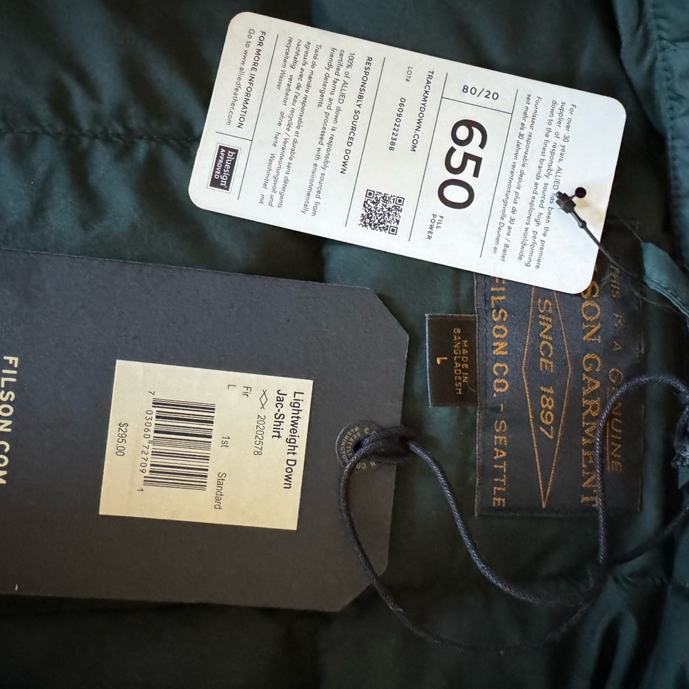 Filson Jac-Shirt Lightweight Down in Dark Green